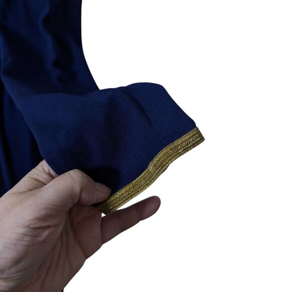 Vintage Pat Richards Sz Small Navy Blue Maxi Dress Gold Trim Embroidered Eagle - Picture 6 of 11